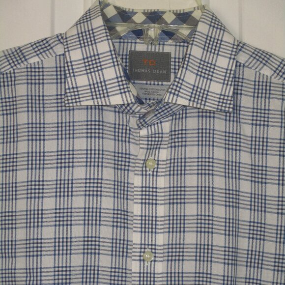 Thomas Dean Mens L/S Blue Pima Cotton Dress Shirt - 16/35 or Large - Picture 1 of 3